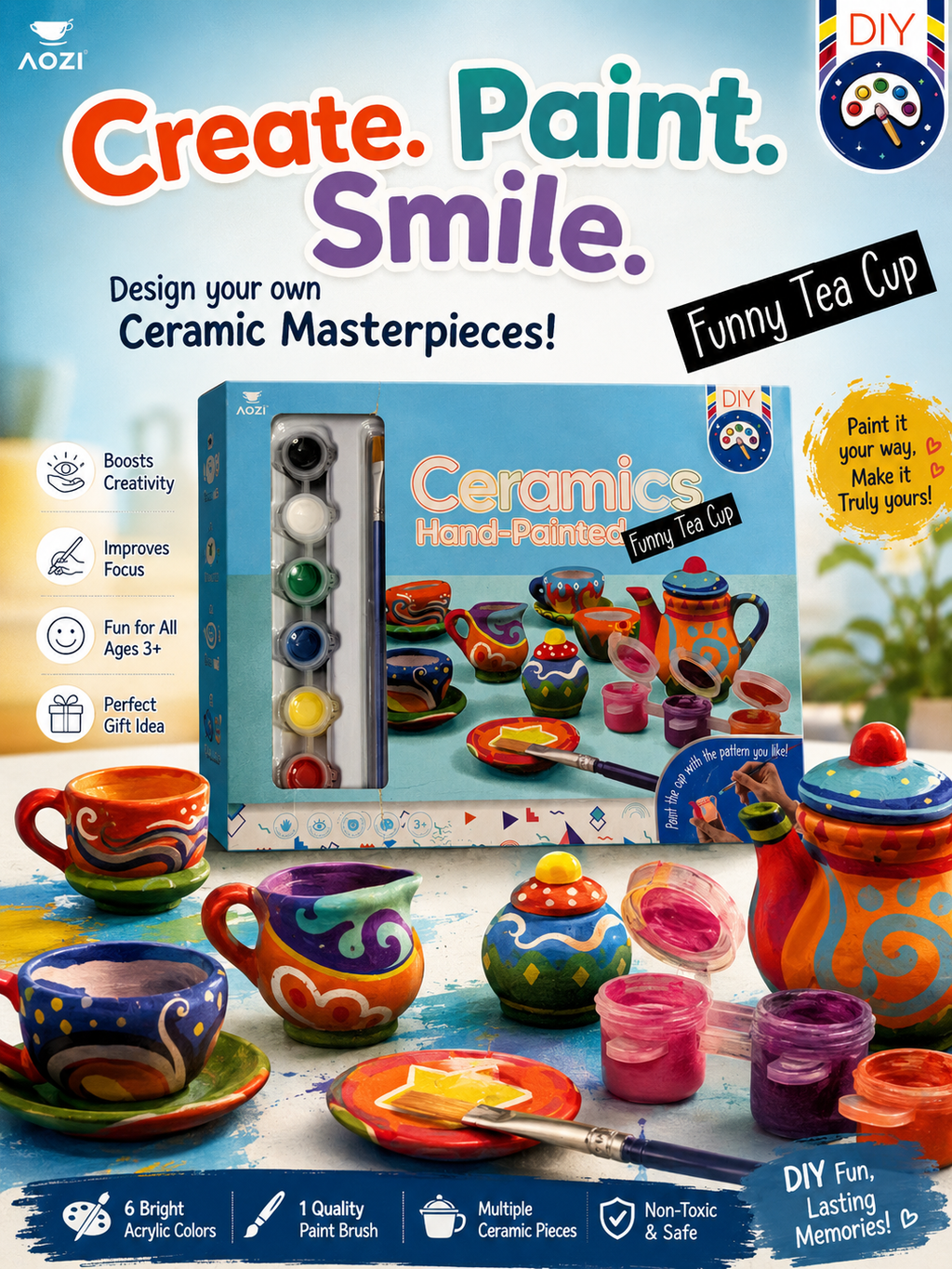 DIY Hand-Painted Ceramic Miniature Tea Set Craft Kit