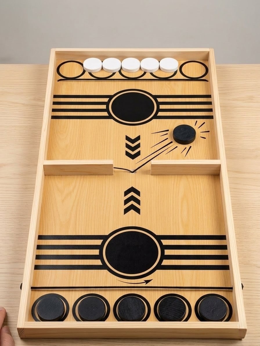 Large Size Fast Sling Puck Wooden Board Game (22 x 11.5 Inches)