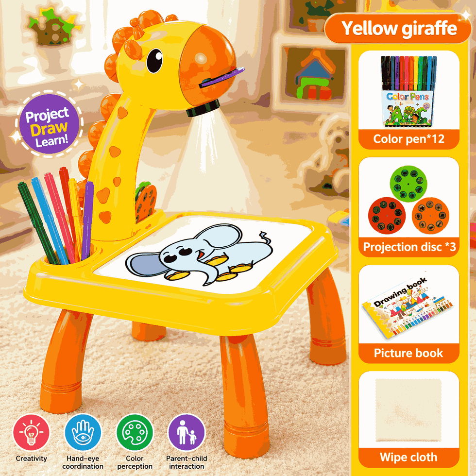 Giraffe Kids Drawing Projector Table with Art Markers & Trace Discs